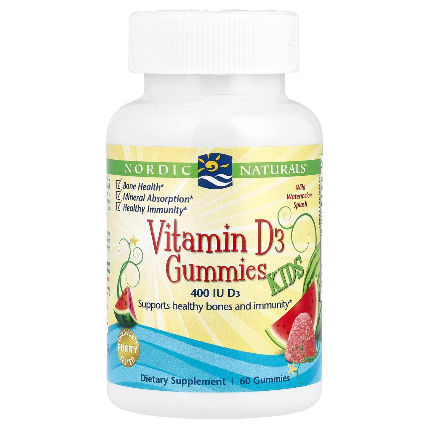 Nordic Naturals, Kids Vitamin D3 Gummies, Wild Watermelon Splash, 400 IU, 60 Gummies - Image 1