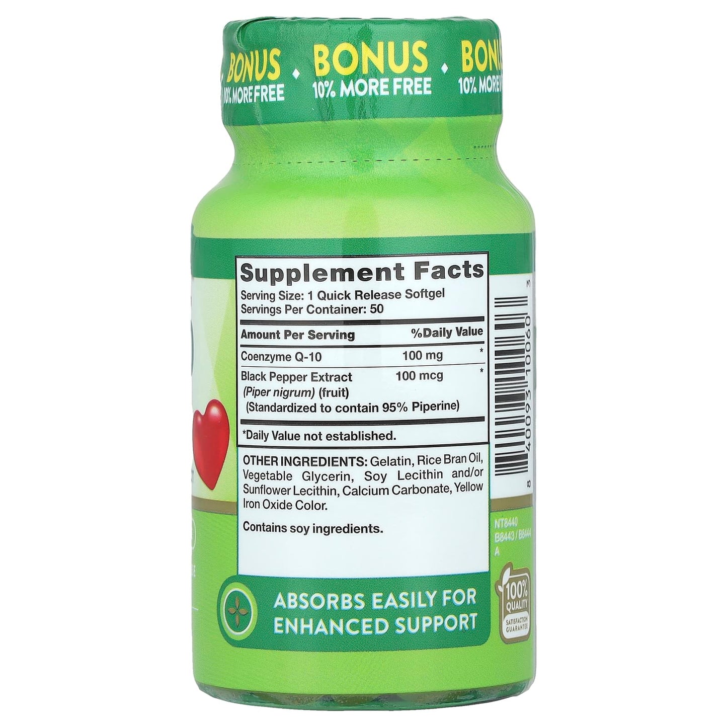 Nature's Truth, CoQ-10 Plus Black Pepper Extract, Enhanced Absorption, 100 mg, 50 Quick Release Softgels - Image 2