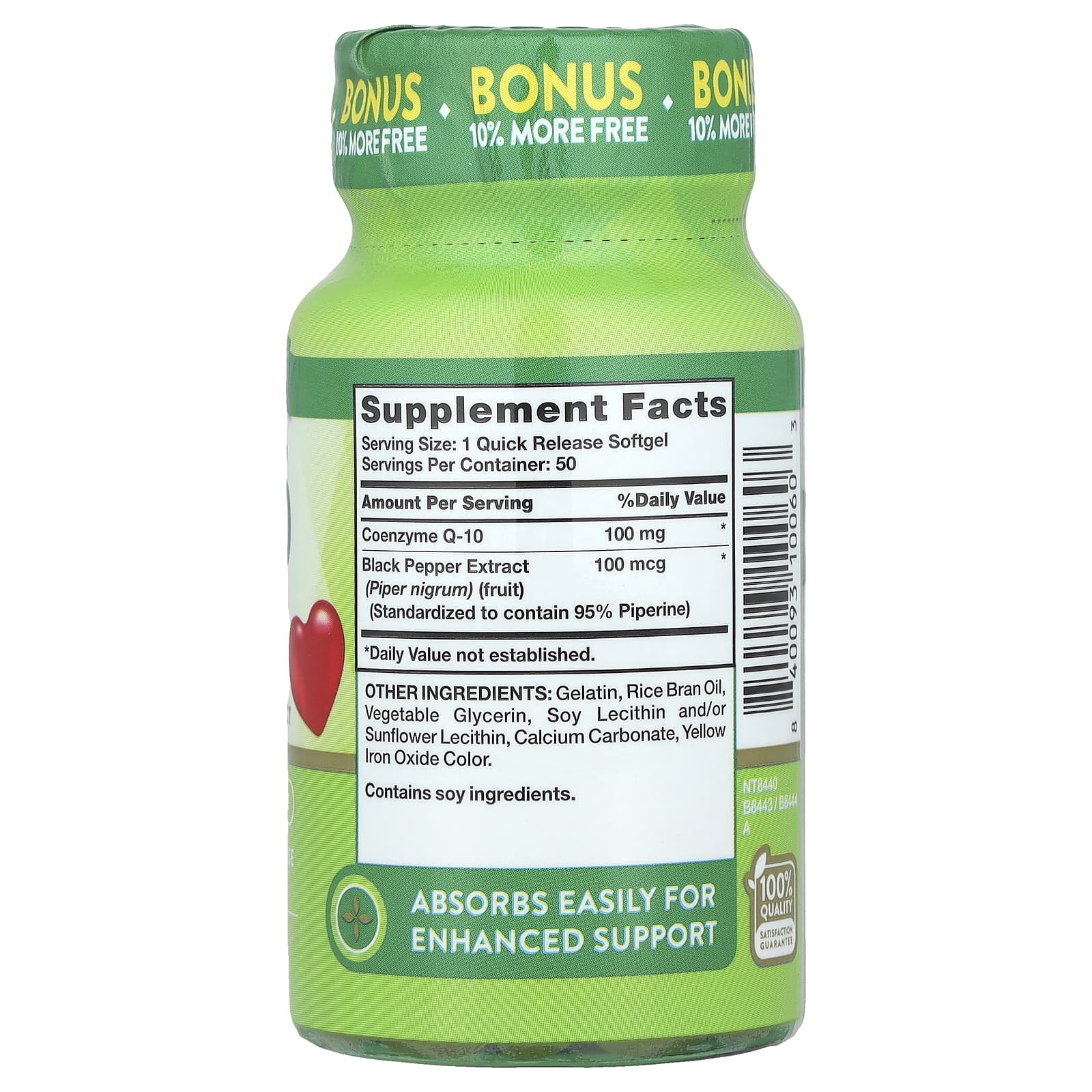 Nature's Truth, CoQ-10 Plus Black Pepper Extract, Enhanced Absorption, 100 mg, 50 Quick Release Softgels - Image 2