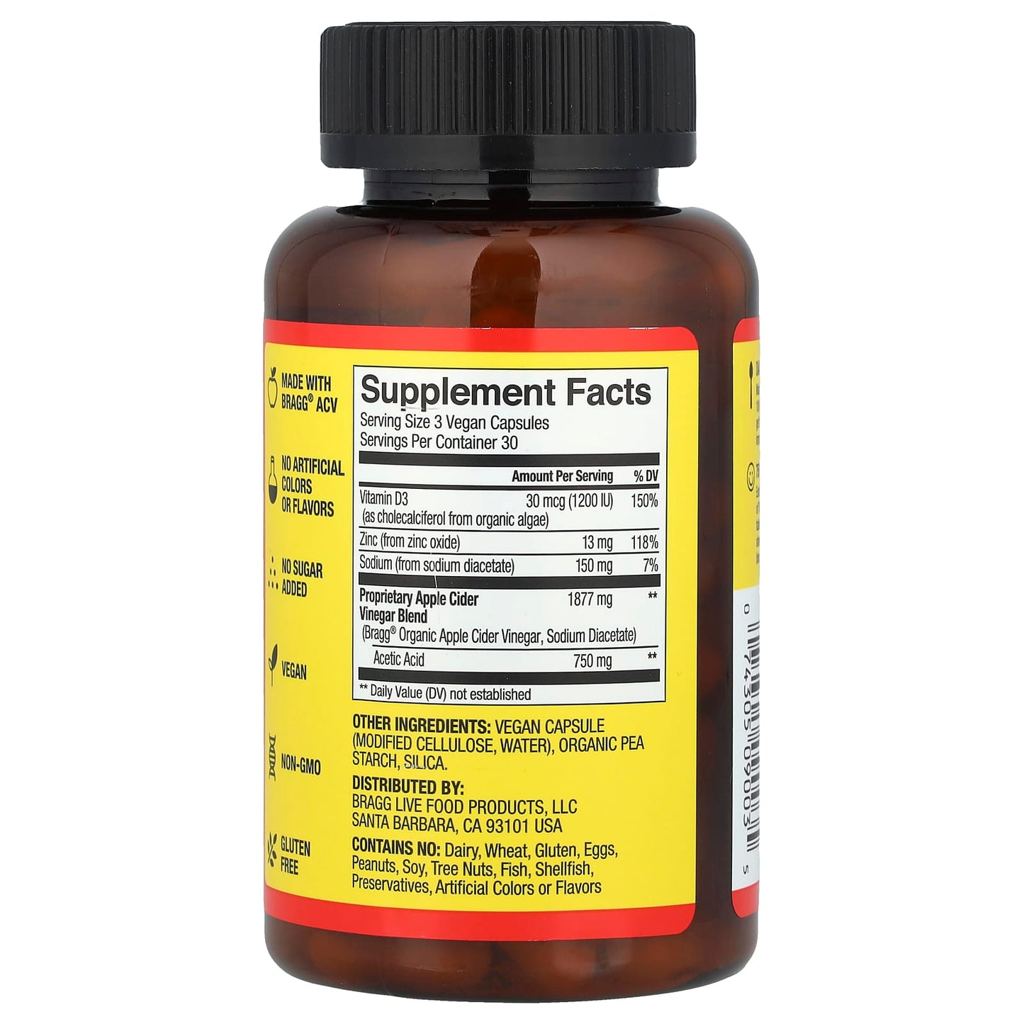 Bragg Apple Cider Vinegar Supplements - 90 Capsules - Image 2