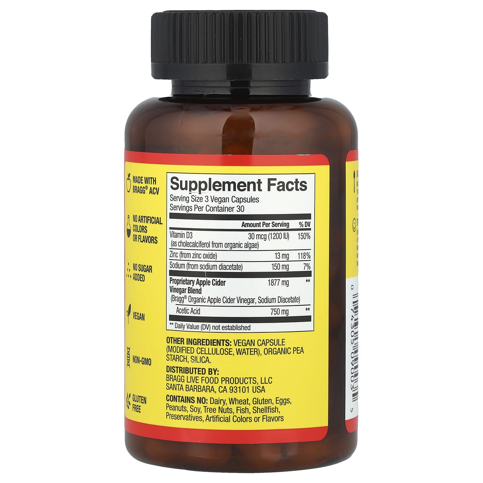 Bragg Apple Cider Vinegar Supplements - 90 Capsules - Image 2