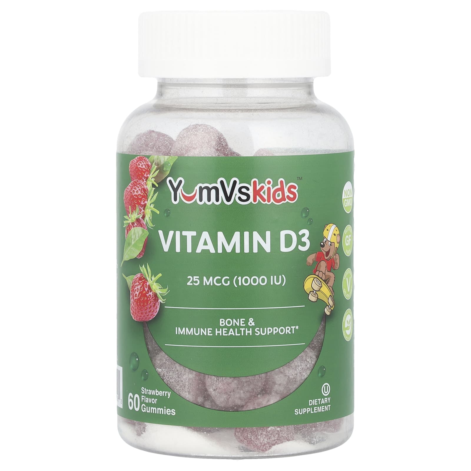 YumVs, Vitamin D3 Gummies, Strawberry, 25 mcg (1,000 IU), 60 Gummies - Image 1