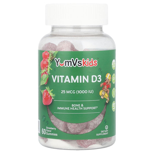 YumVs, Vitamin D3 Gummies, Strawberry, 25 mcg (1,000 IU), 60 Gummies - Image 1