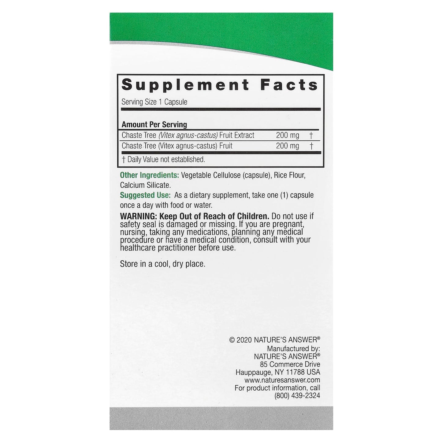 Nature's Answer, Chasteberry, Vitex Agnus-Castus, 400 mg, 90 Vegetarian Capsules - Image 2