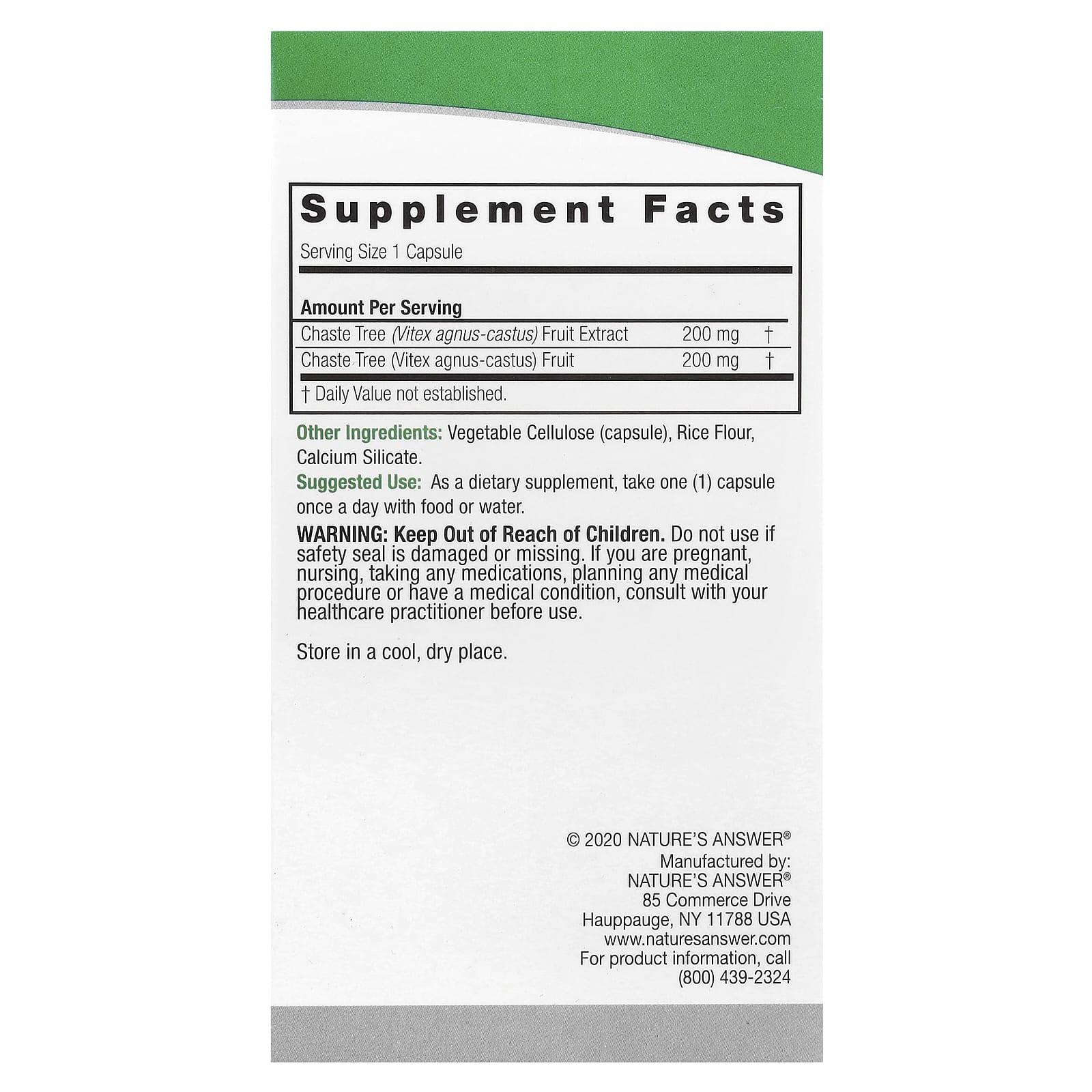 Nature's Answer, Chasteberry, Vitex Agnus-Castus, 400 mg, 90 Vegetarian Capsules - Image 2