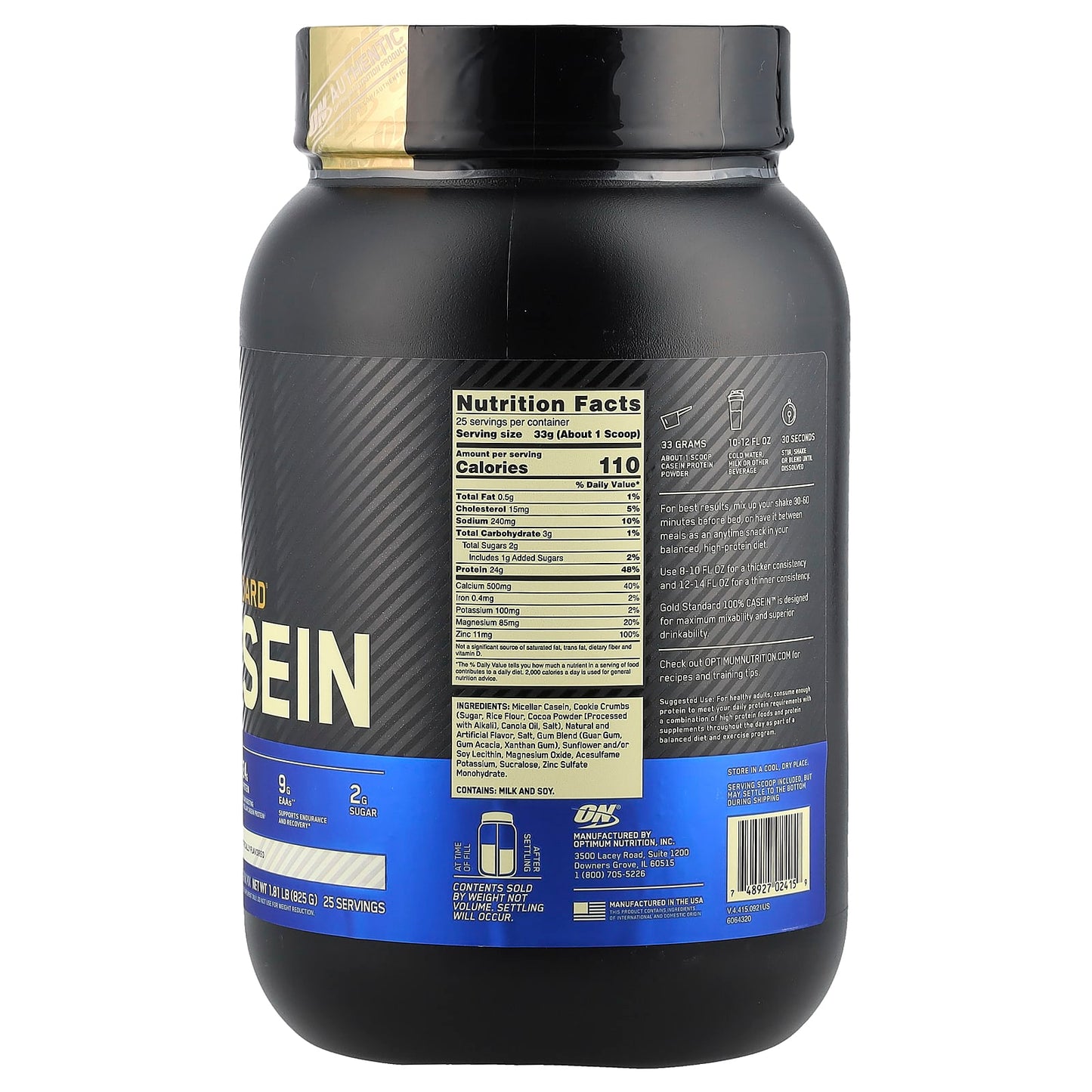 Optimum Nutrition, Gold Standard® 100% Casein, Cookies & Cream, 1.81 lb (825 g) - Image 2