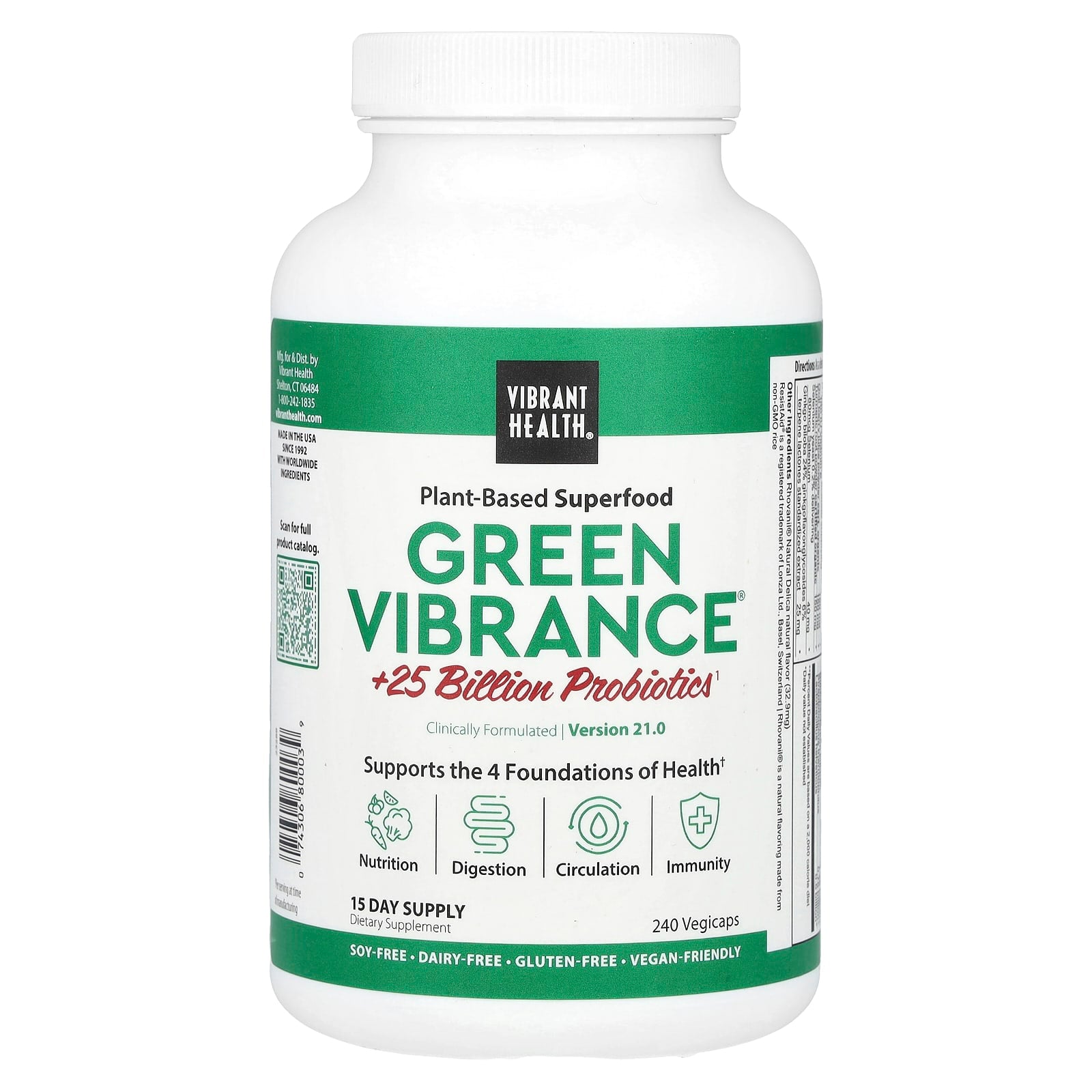 Vibrant Health, Green Vibrance, Version 21.0, 240 Vegicaps - Image 1