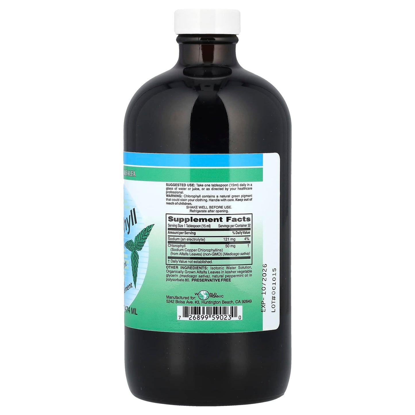 World Organic, Liquid Chlorophyll, Natural Mint, 50 mg, 16 fl oz (474 ml) - Image 2