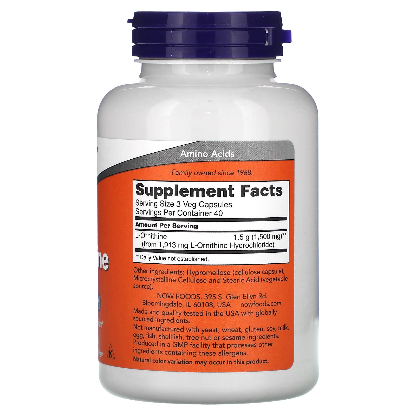 NOW Foods, L-Ornithine, 500 mg, 120 Veg Capsules - Image 2