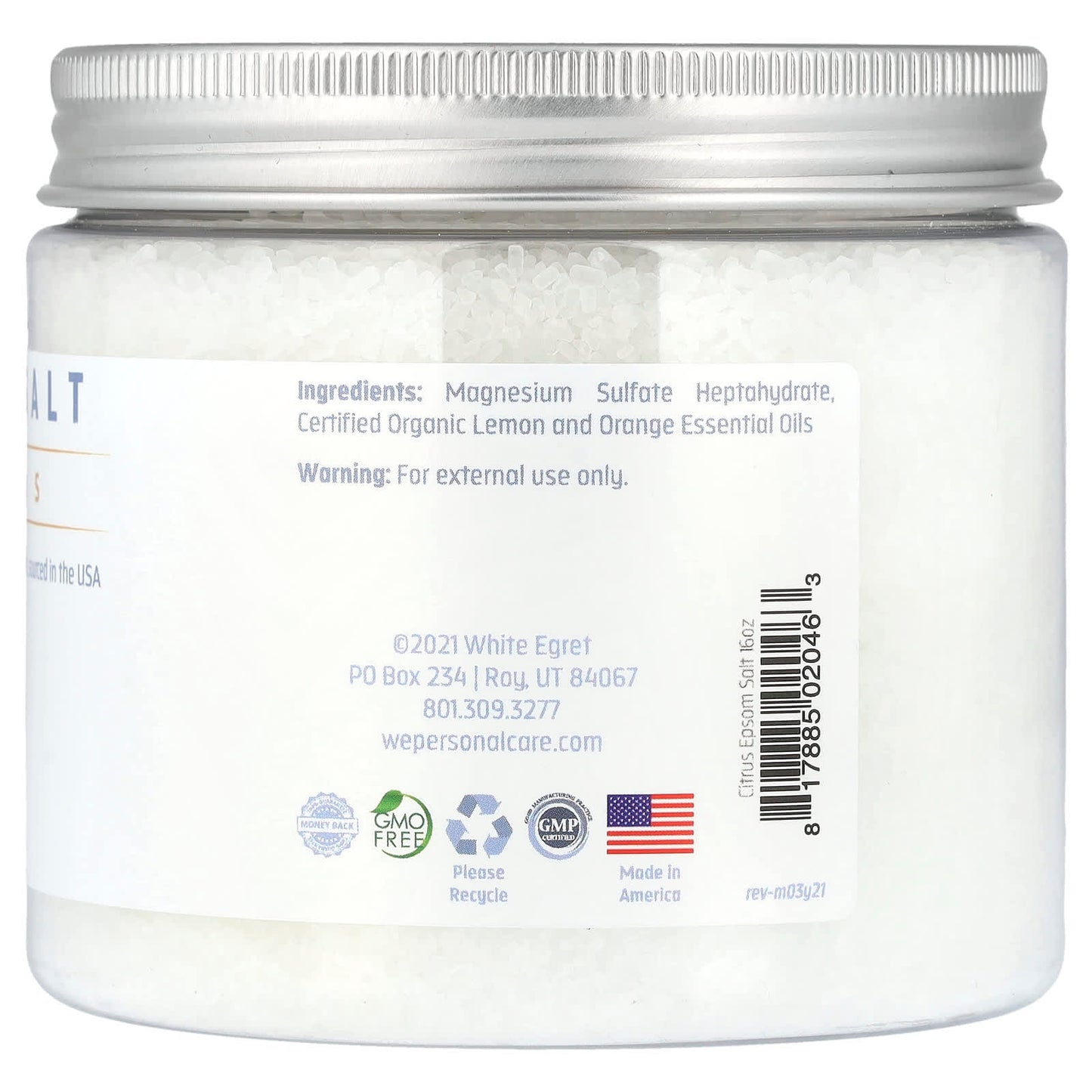 White Egret, Epsom Salt, Citrus, 16 oz (454 g) - Image 2