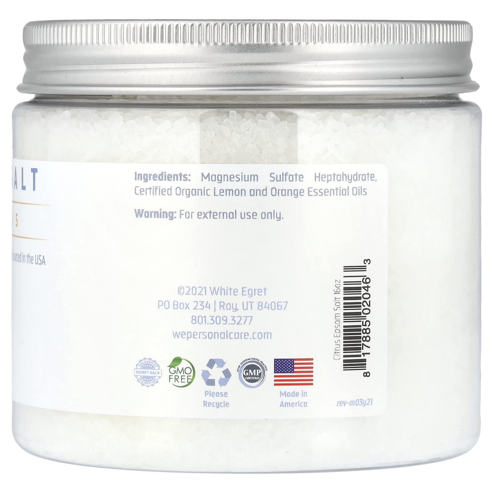 White Egret, Epsom Salt, Citrus, 16 oz (454 g) - Image 2