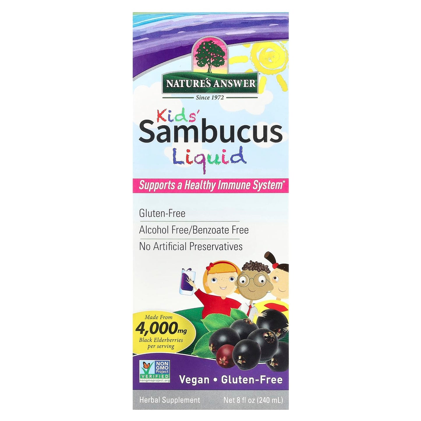 Nature's Answer, Kids' Sambucus Liquid, Alcohol Free, 8 fl oz (240 ml) - Image 1