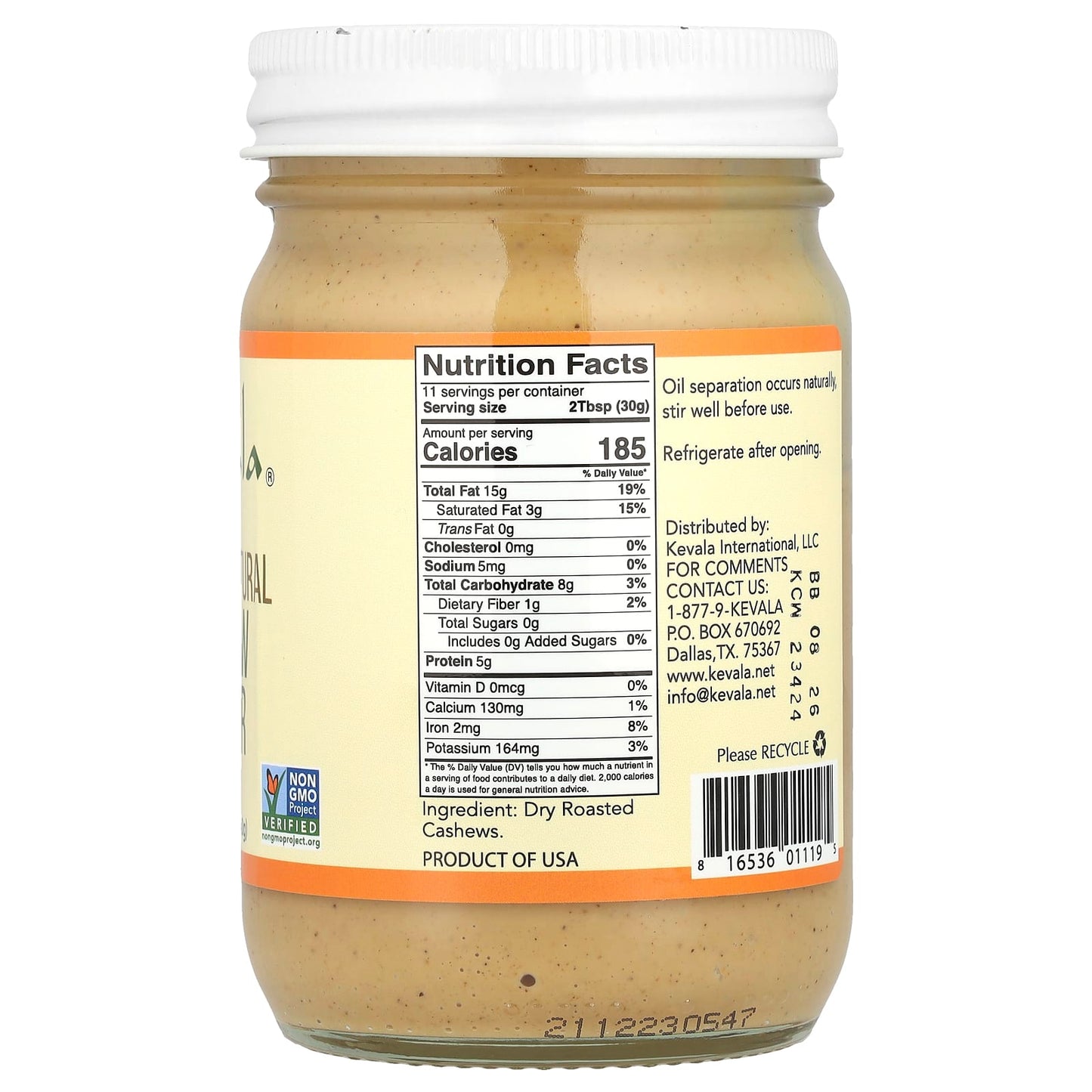 Kevala, Premium Natural Cashew Butter, 12 oz (340 g) - Image 2