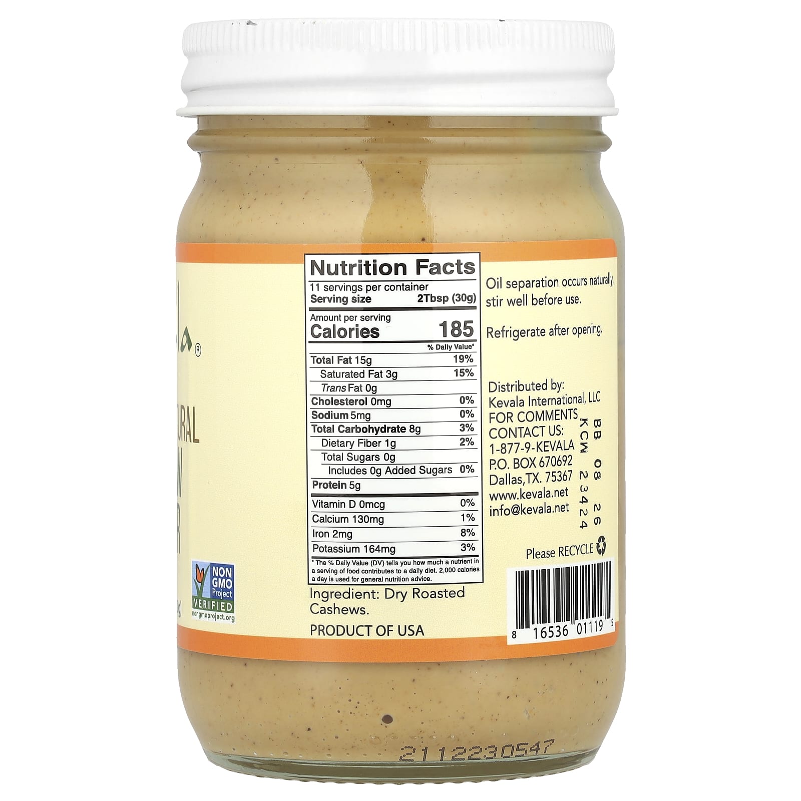 Kevala, Premium Natural Cashew Butter, 12 oz (340 g) - Image 2