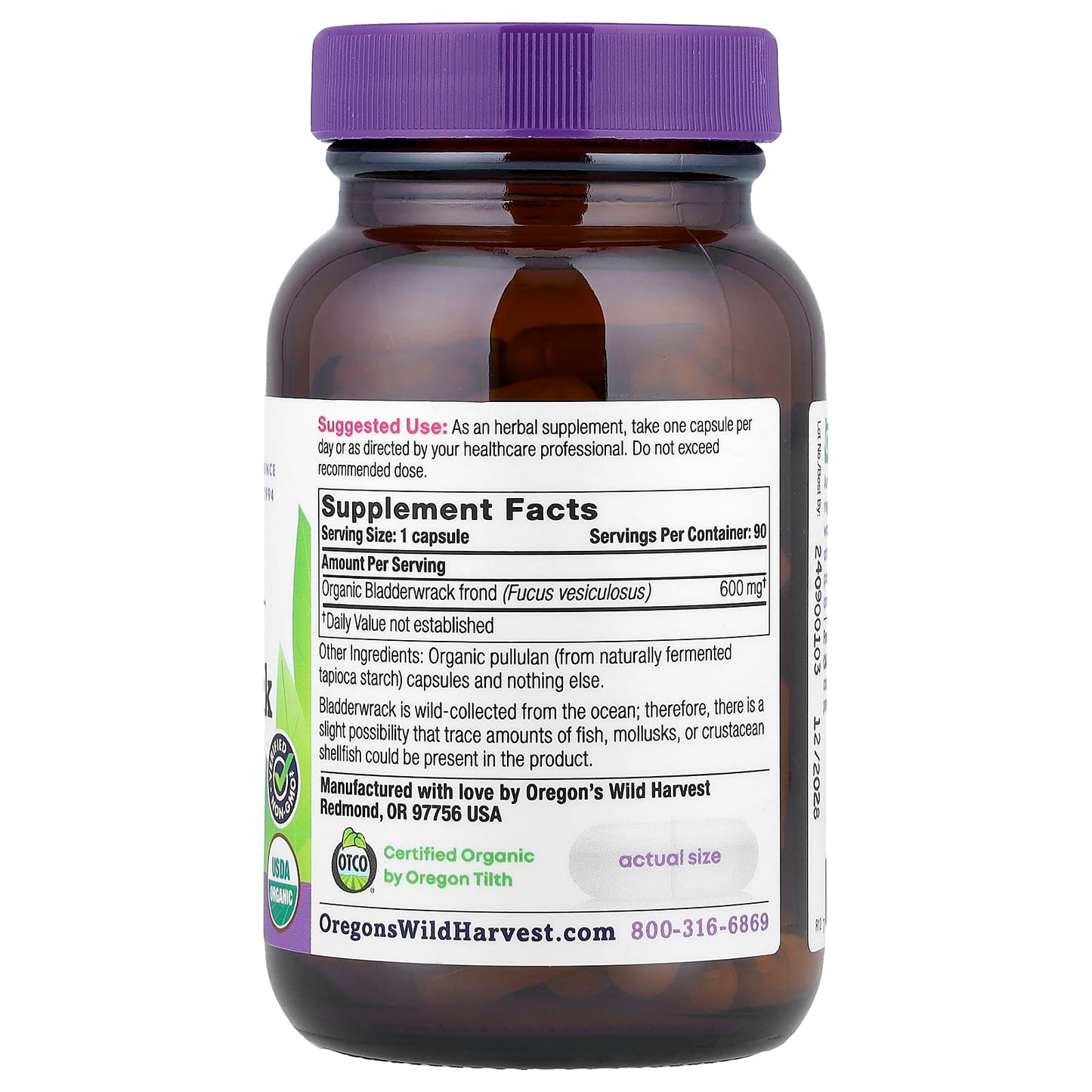 Oregon's Wild Harvest, Organic Bladderwrack, 600 mg, 90 Organic Vegan Capsules - Image 2