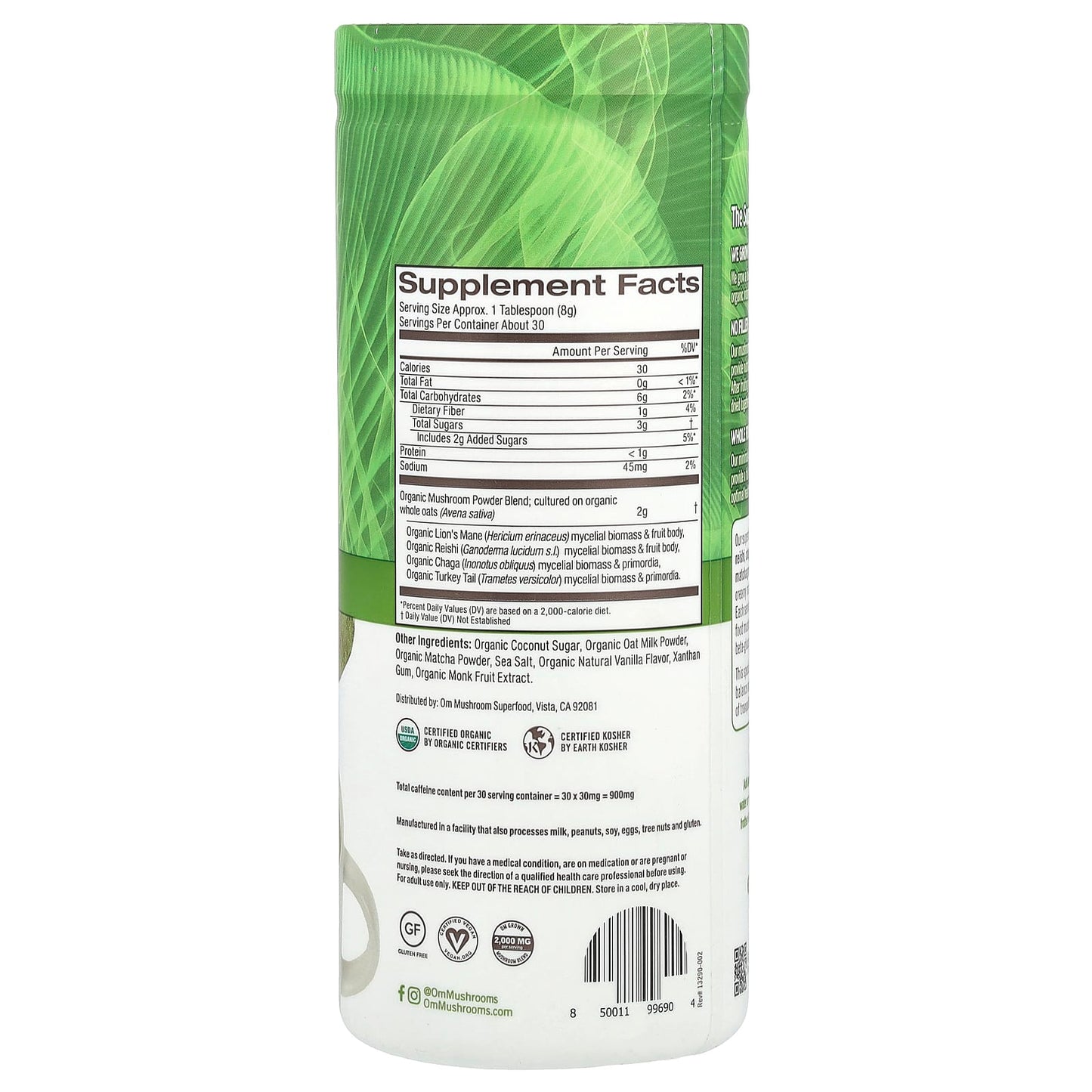 Om Mushrooms, Superfood Mushroom Blend, Matcha Latte , 8.47 oz (240 g) - Image 2