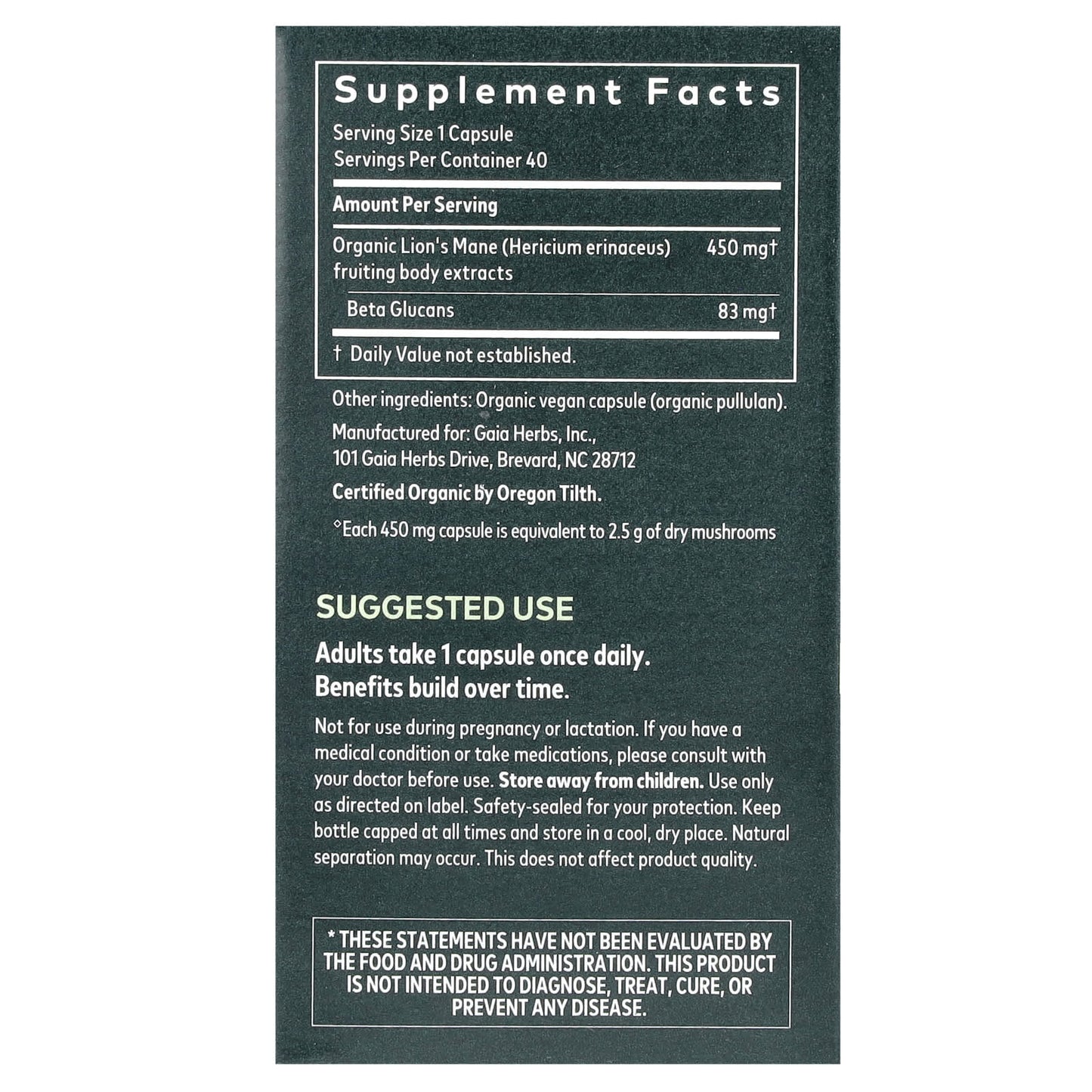 Lion's Mane Mushroom Brain Support Supplement by Gaia Herbs, 40 Capsules - Image 2