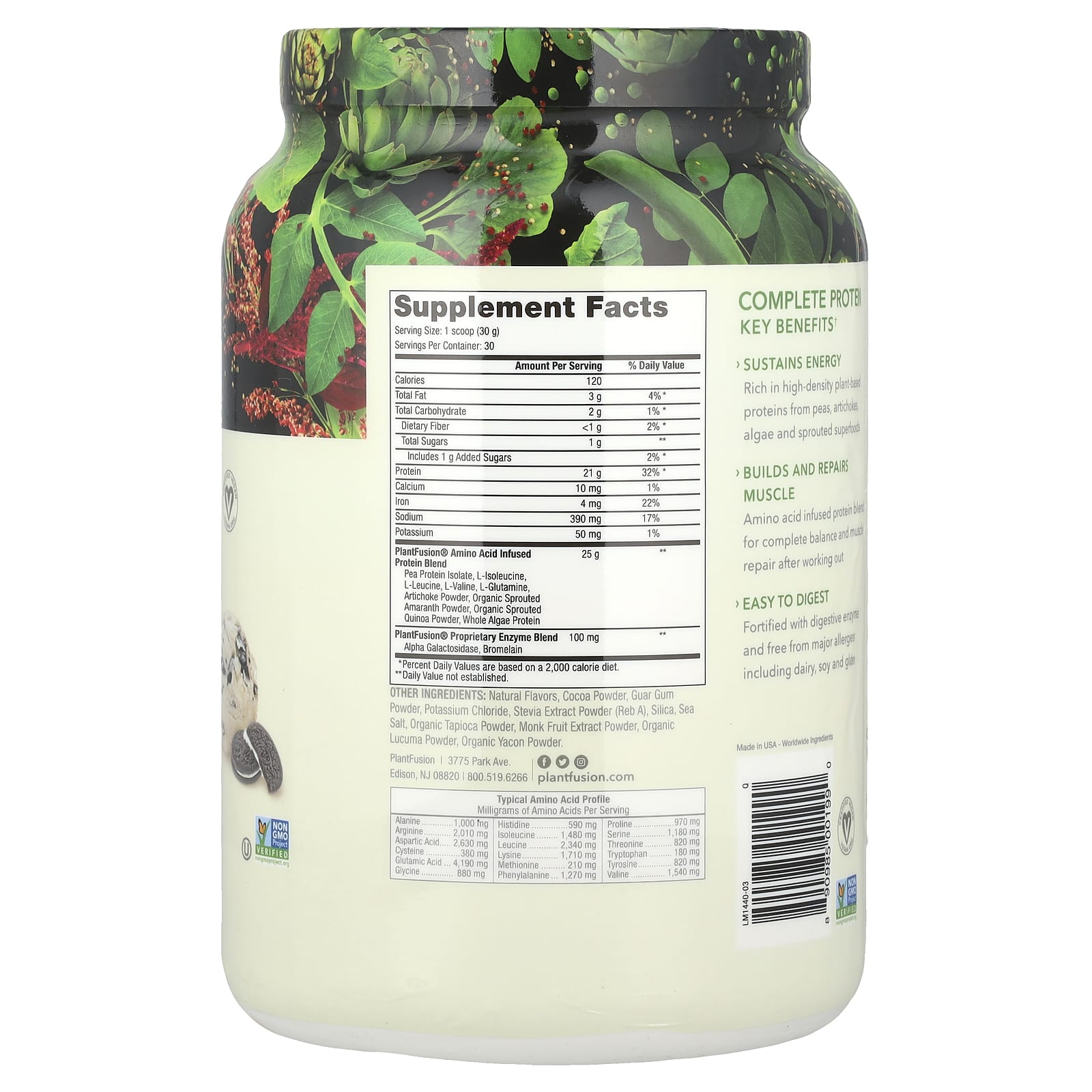 PlantFusion, Complete Protein, Cookies and Cream, 2 lb (900 g) - Image 2
