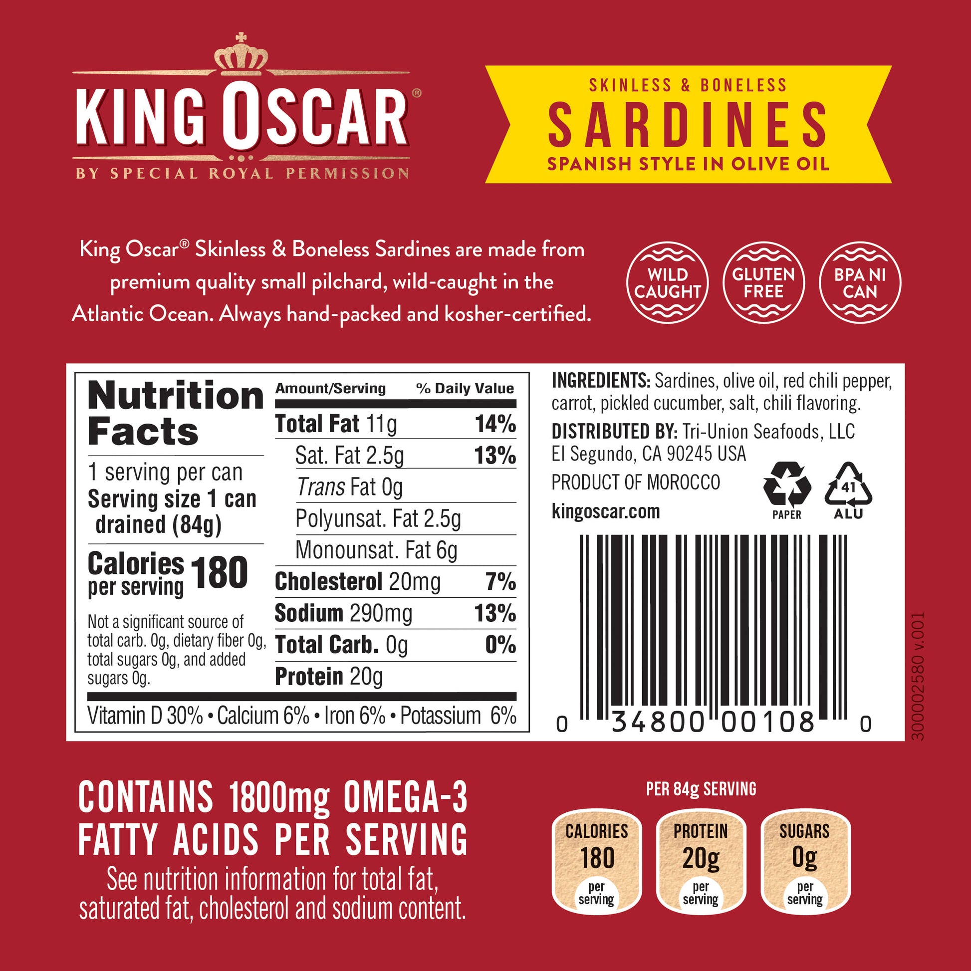King Oscar, Skinless & Boneless Sardines, Spanish Style Chili Pepper & Olive Oil, 4.23 oz (120 g) - Image 2