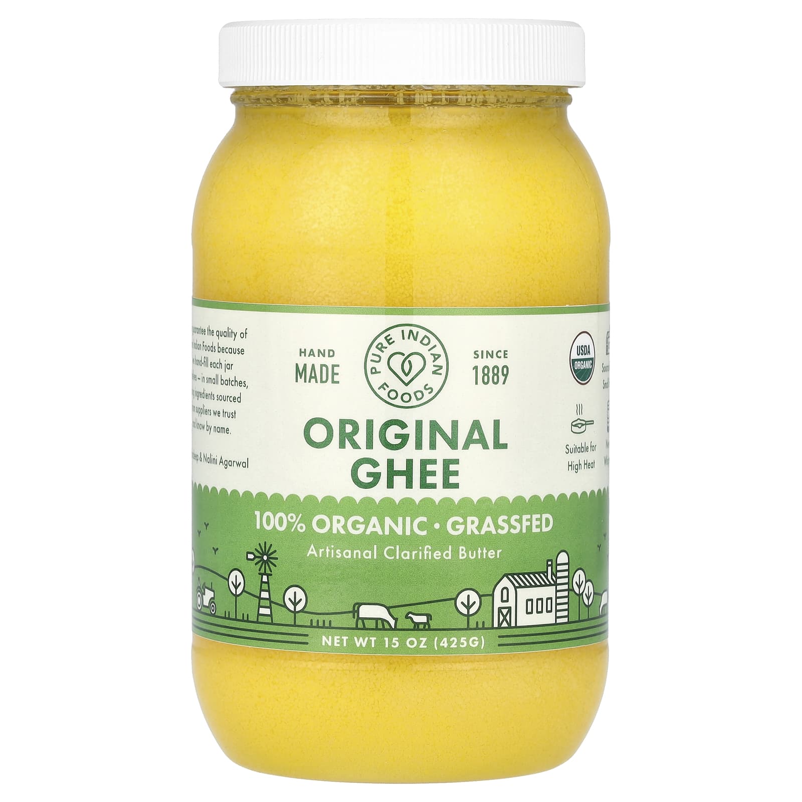Pure Indian Foods, Organic Artisanal Clarified Butter, Original Ghee, 15 oz (425 g) - Image 1