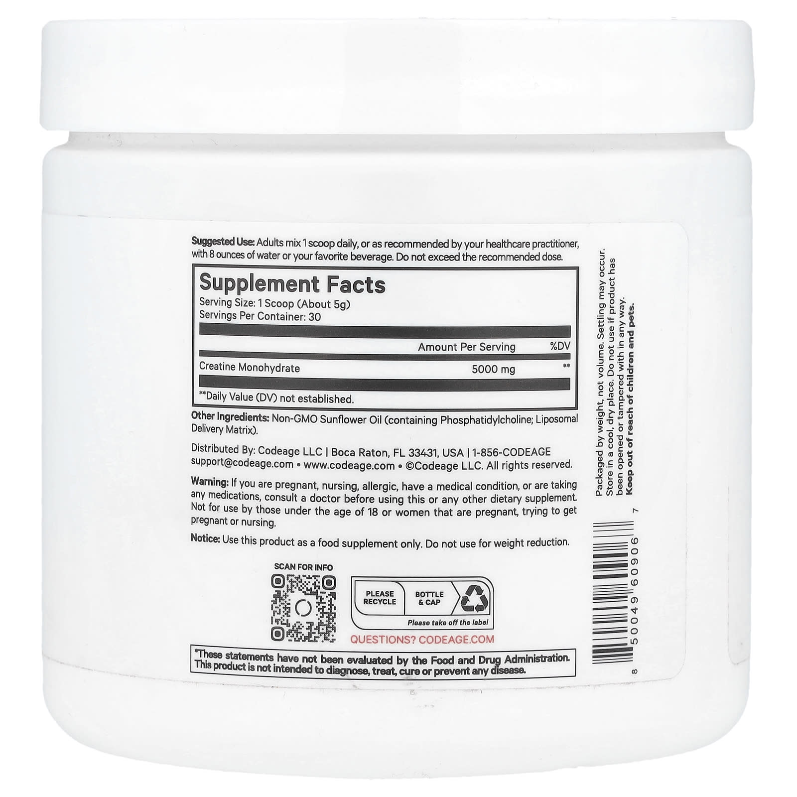 Codeage Liposomal Creatine Powder - Unflavored, 5.29 oz (150g) - Image 2