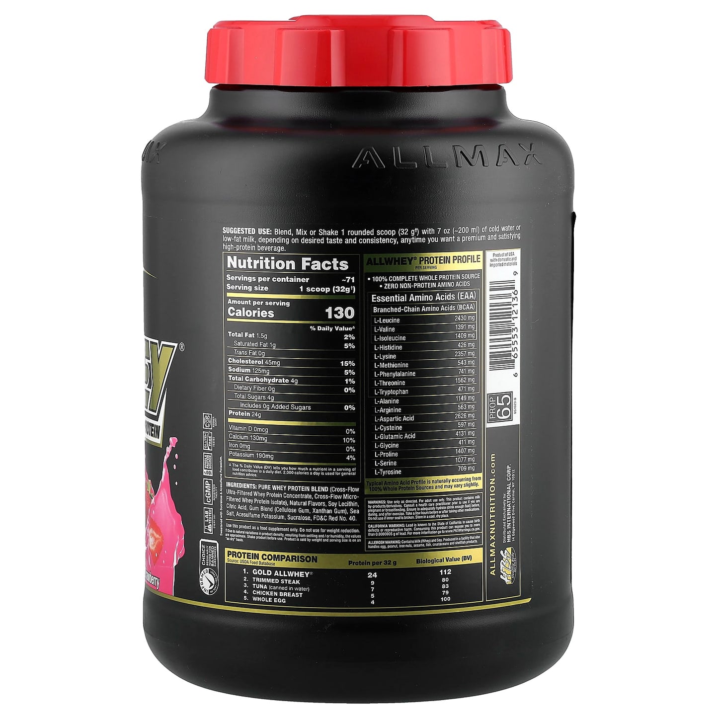 Premium Gold AllWhey Whey Protein Powder - Strawberry, 5 lbs - Image 2