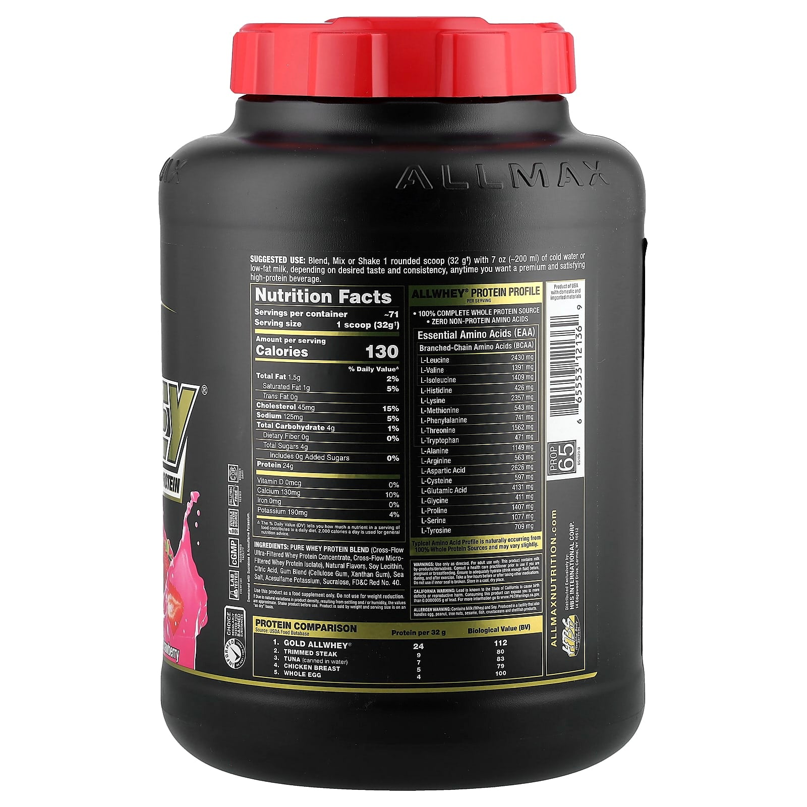 Premium Gold AllWhey Whey Protein Powder - Strawberry, 5 lbs - Image 2