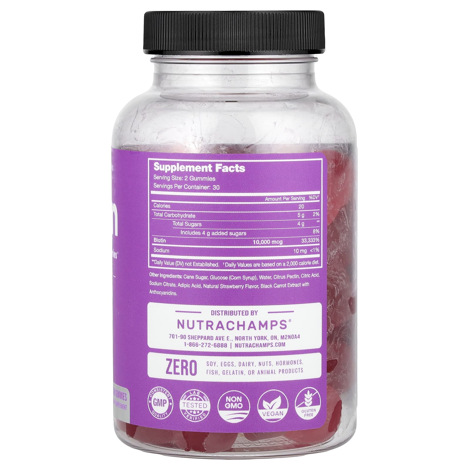 NutraChamps, Biotin Gummies, Natural Strawberry, 60 Vegan Gummies (5,000 mcg per Gummy) - Image 2