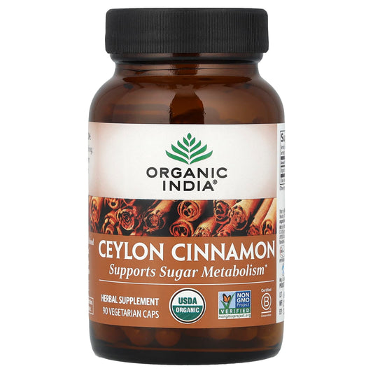 Organic India, Ceylon Cinnamon, 90 Vegetarian Caps (325 mg per Capsule) - Image 1