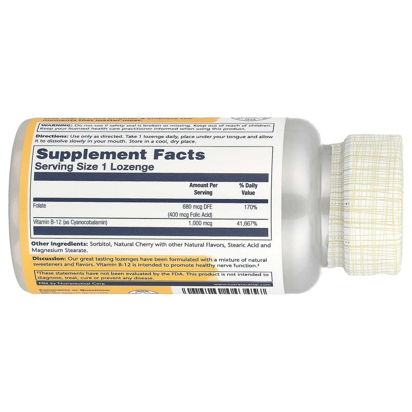Solaray, Vitamin B-12 with Folic Acid Lozenges, Natural Cherry, 1,000 mg, 90 Lozenges - Image 2