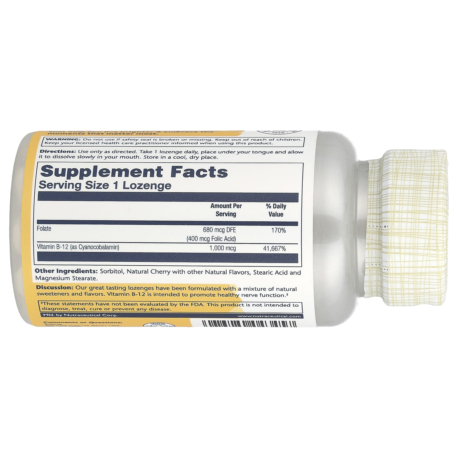 Solaray, Vitamin B-12 with Folic Acid Lozenges, Natural Cherry, 1,000 mg, 90 Lozenges - Image 2