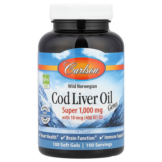 Carlson Wild Cod Liver Oil Gems 1000mg Omega-3 Supplements - Image 1
