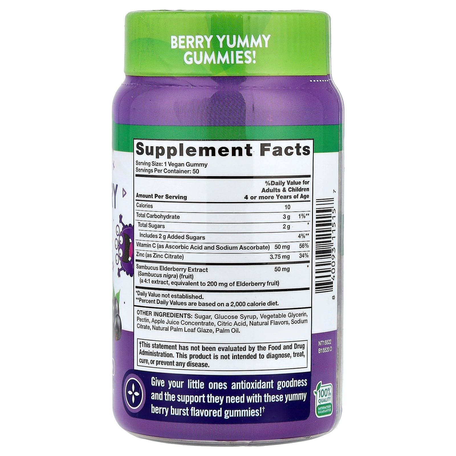 Nature's Truth, Just 4 Kidz, Sambucus Elderberry Gummies + Vitamin C, Zinc, Delicious Berry Burst, 50 Gummies - Image 2
