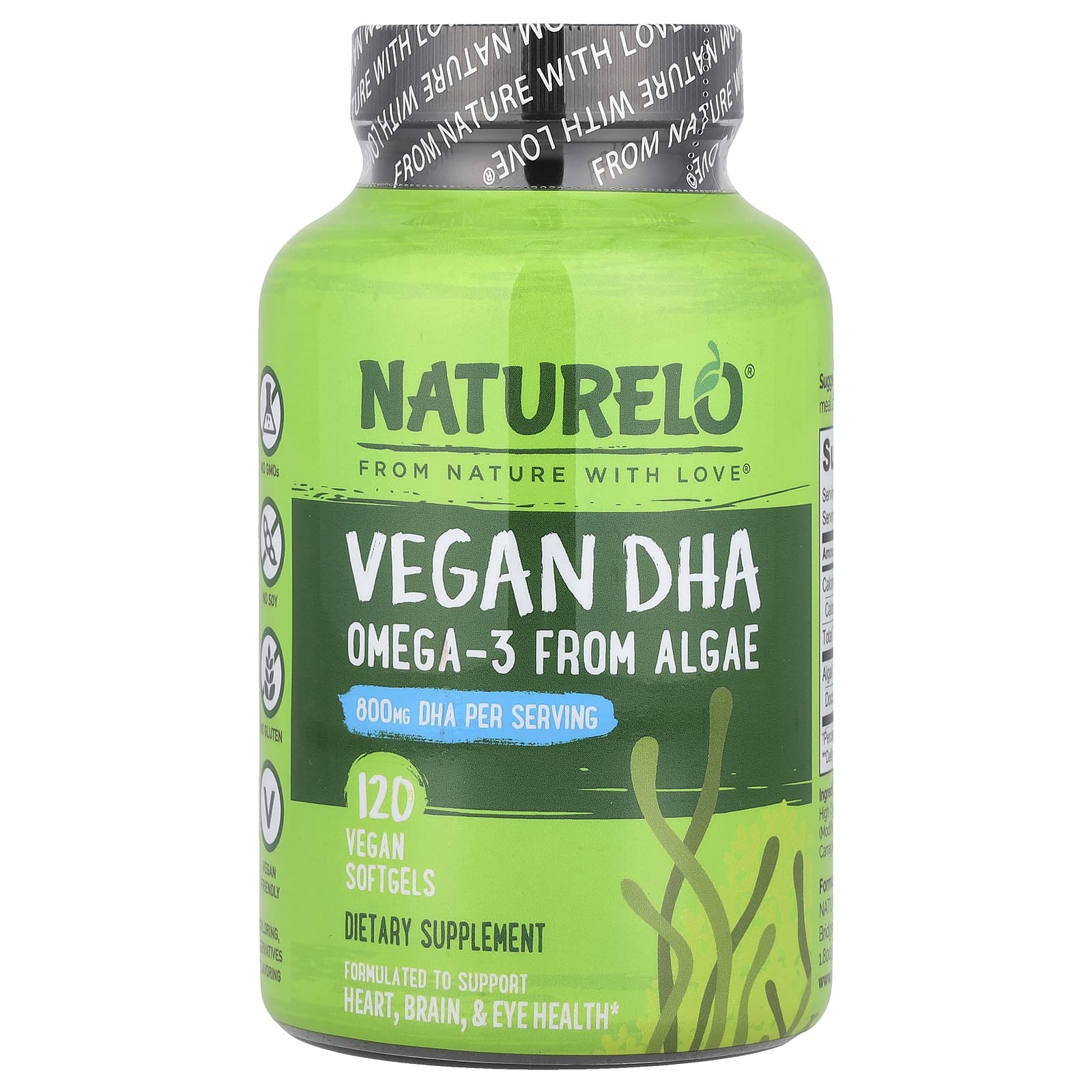 NATURELO, Vegan DHA, Omega-3 from Algae, 120 Vegan Softgels (400 mg per Softgel) - Image 1