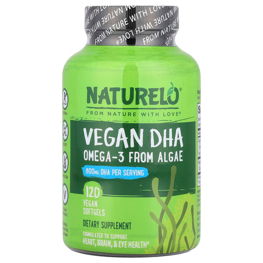 NATURELO, Vegan DHA, Omega-3 from Algae, 120 Vegan Softgels (400 mg per Softgel) - Image 1