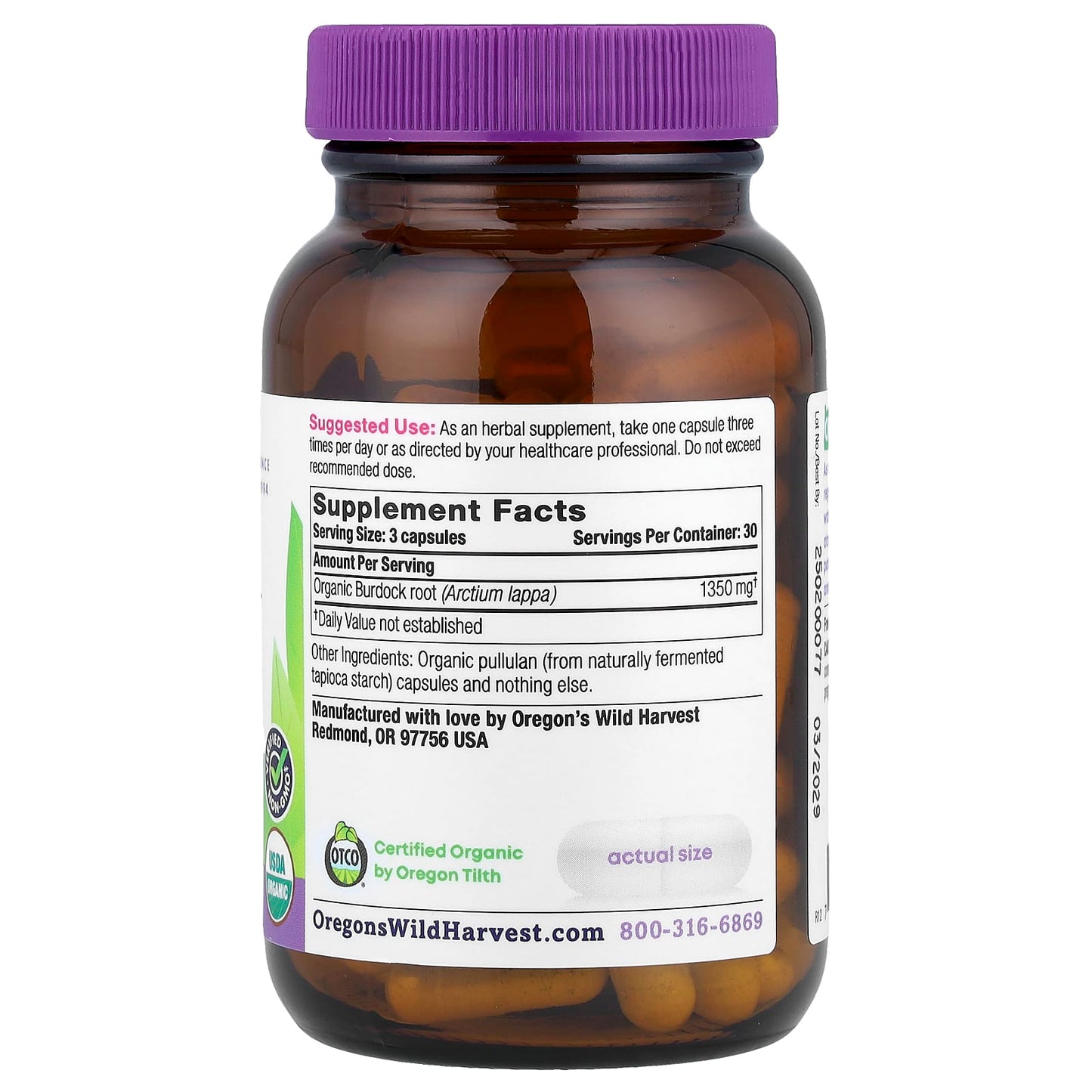 Oregon's Wild Harvest, Organic Burdock, 90 Organic Vegan Capsules (450 mg per Capsule) - Image 2