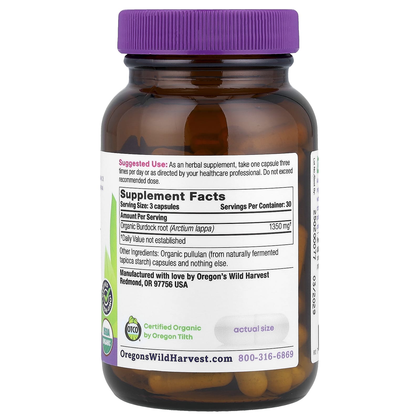 Oregon's Wild Harvest, Organic Burdock, 90 Organic Vegan Capsules (450 mg per Capsule) - Image 2