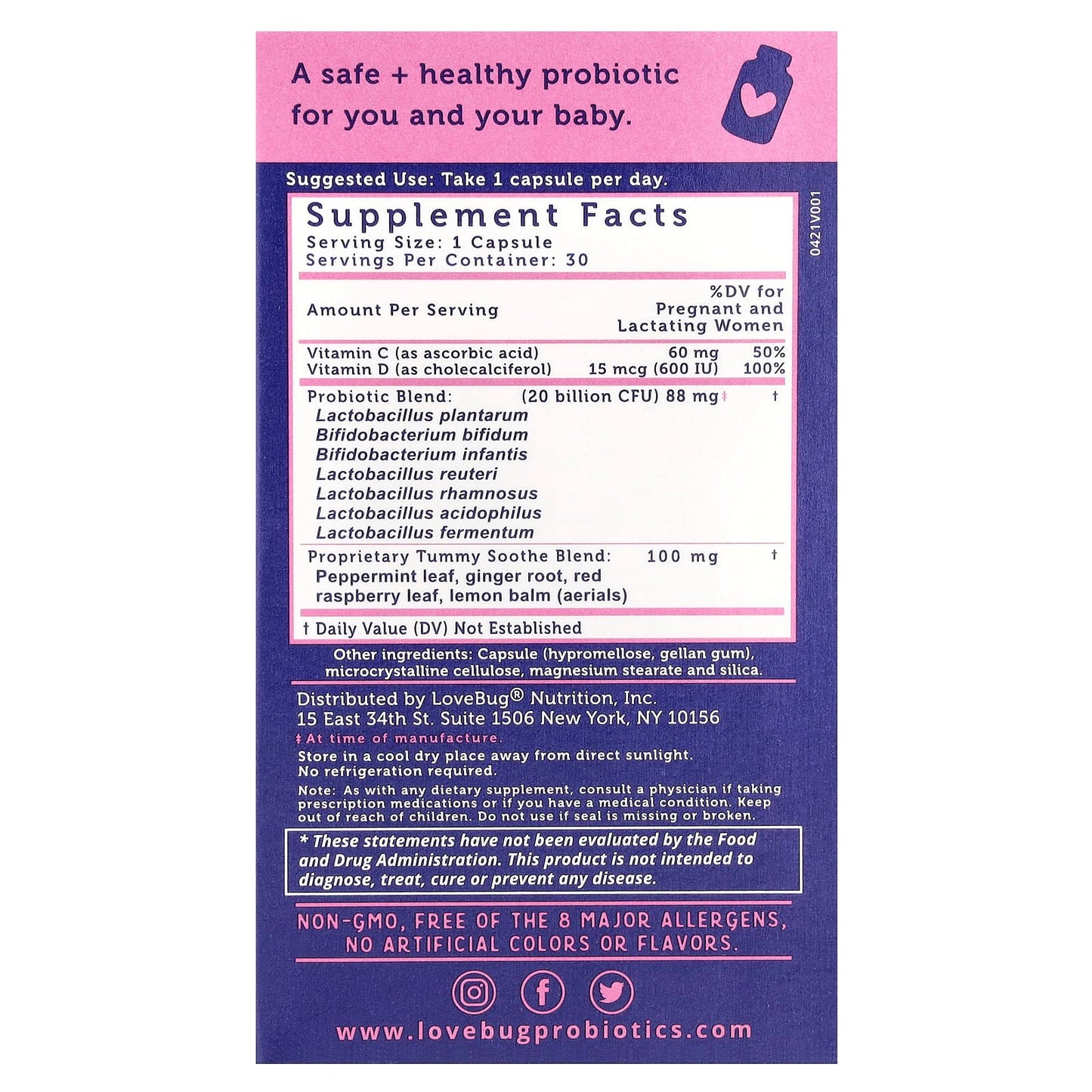 LoveBug Probiotics, Prenatal Probiotic, 20 Billion CFU, 30 Count - Image 2