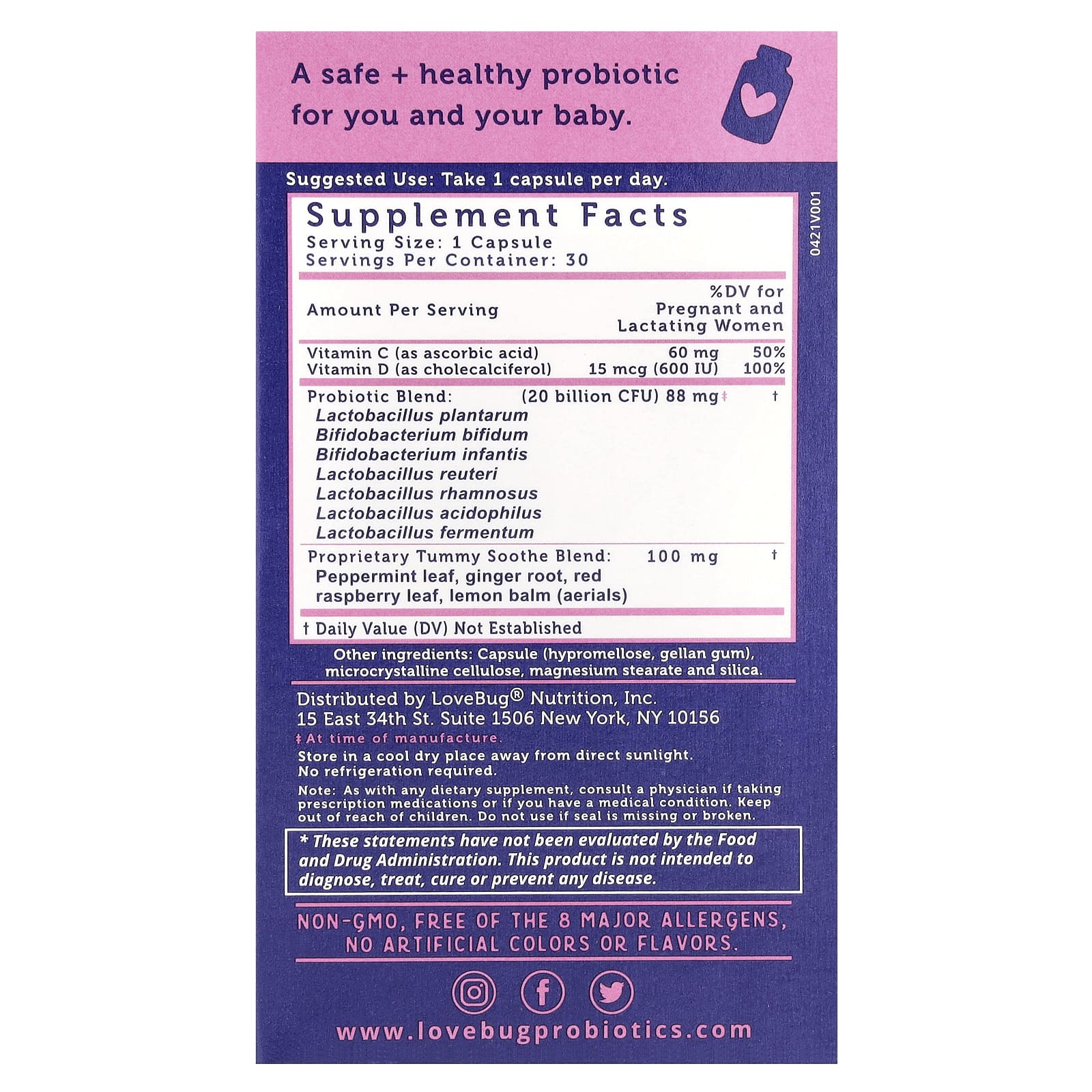 LoveBug Probiotics, Prenatal Probiotic, 20 Billion CFU, 30 Count - Image 2