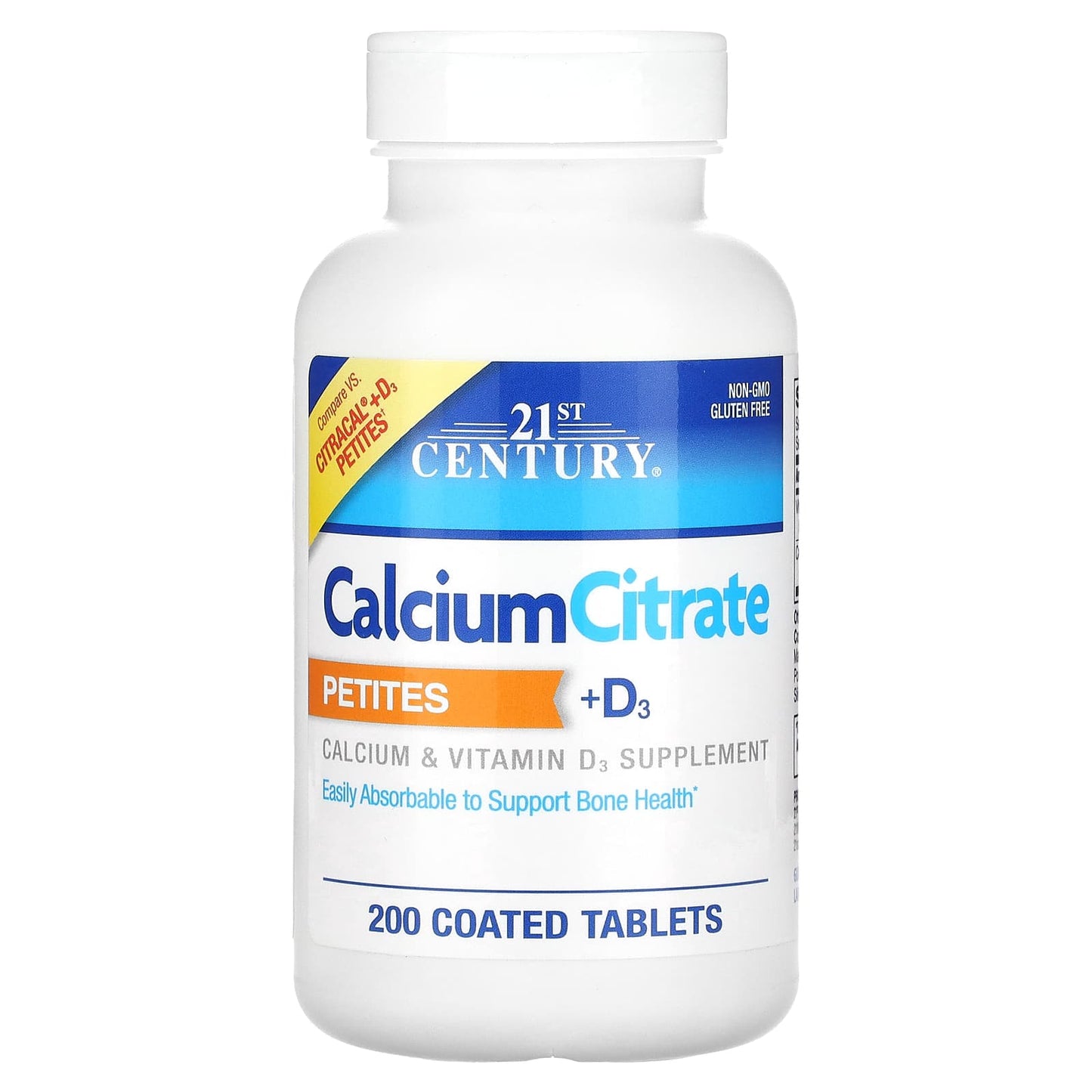 Calcium Citrate Petites + D3, 200 Coated Tablets for Stronger Bones - Image 1
