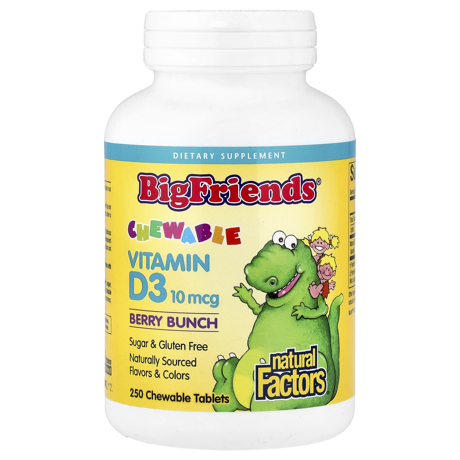 Natural Factors, Big Friends®, Chewable Vitamin D3, Berry Bunch, 10 mcg (400 IU), 250 Chewable Tablets - Image 1