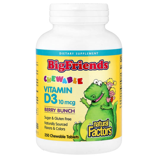 Natural Factors, Big Friends®, Chewable Vitamin D3, Berry Bunch, 10 mcg (400 IU), 250 Chewable Tablets - Image 1