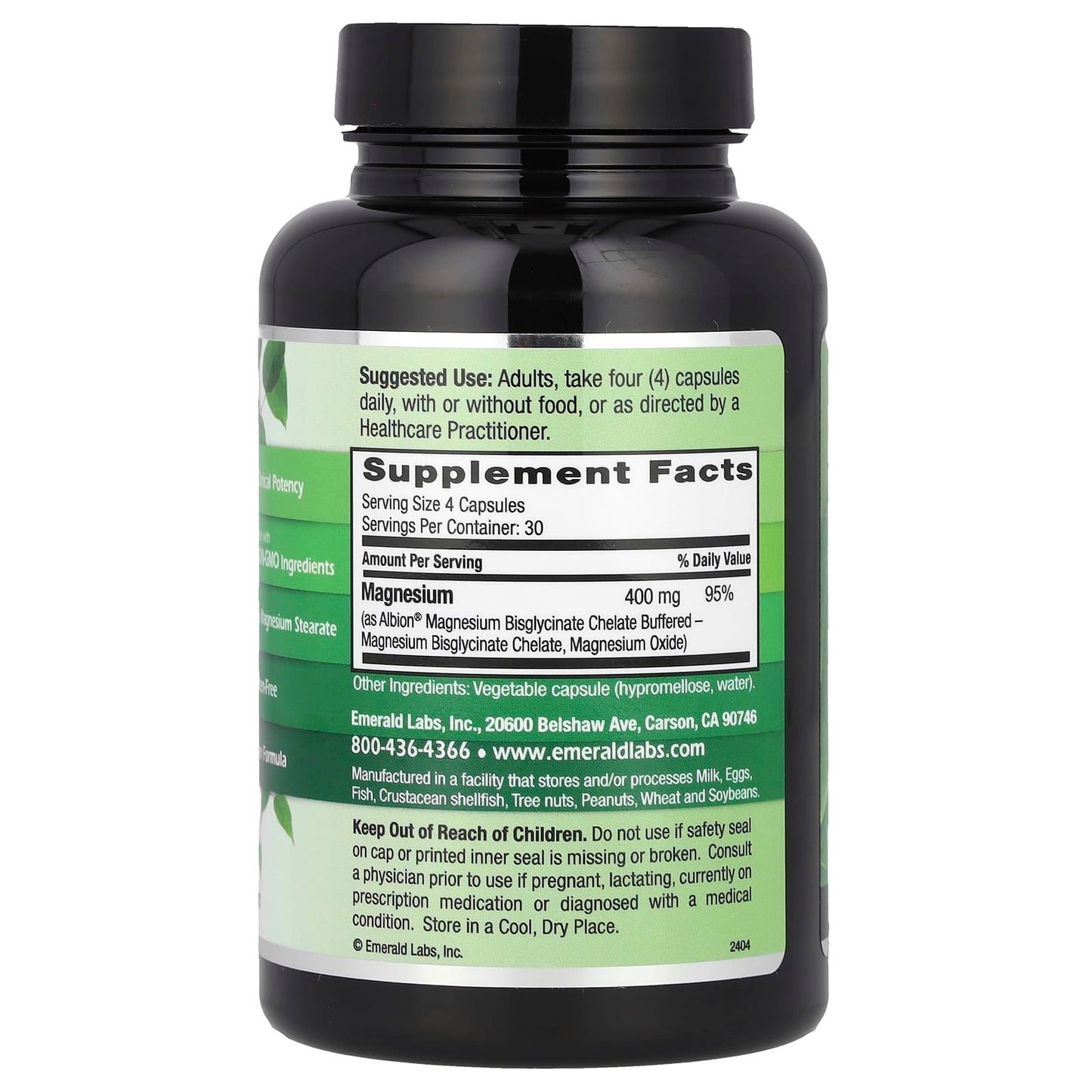 Emerald Laboratories Magnesium 120 Capsules with Albion Bisglycinate Chelate - Image 2