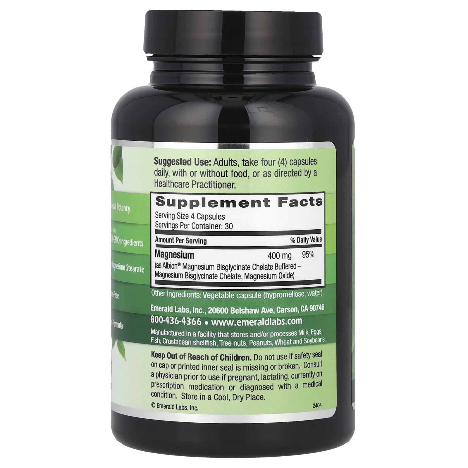 Emerald Laboratories Magnesium 120 Capsules with Albion Bisglycinate Chelate - Image 2