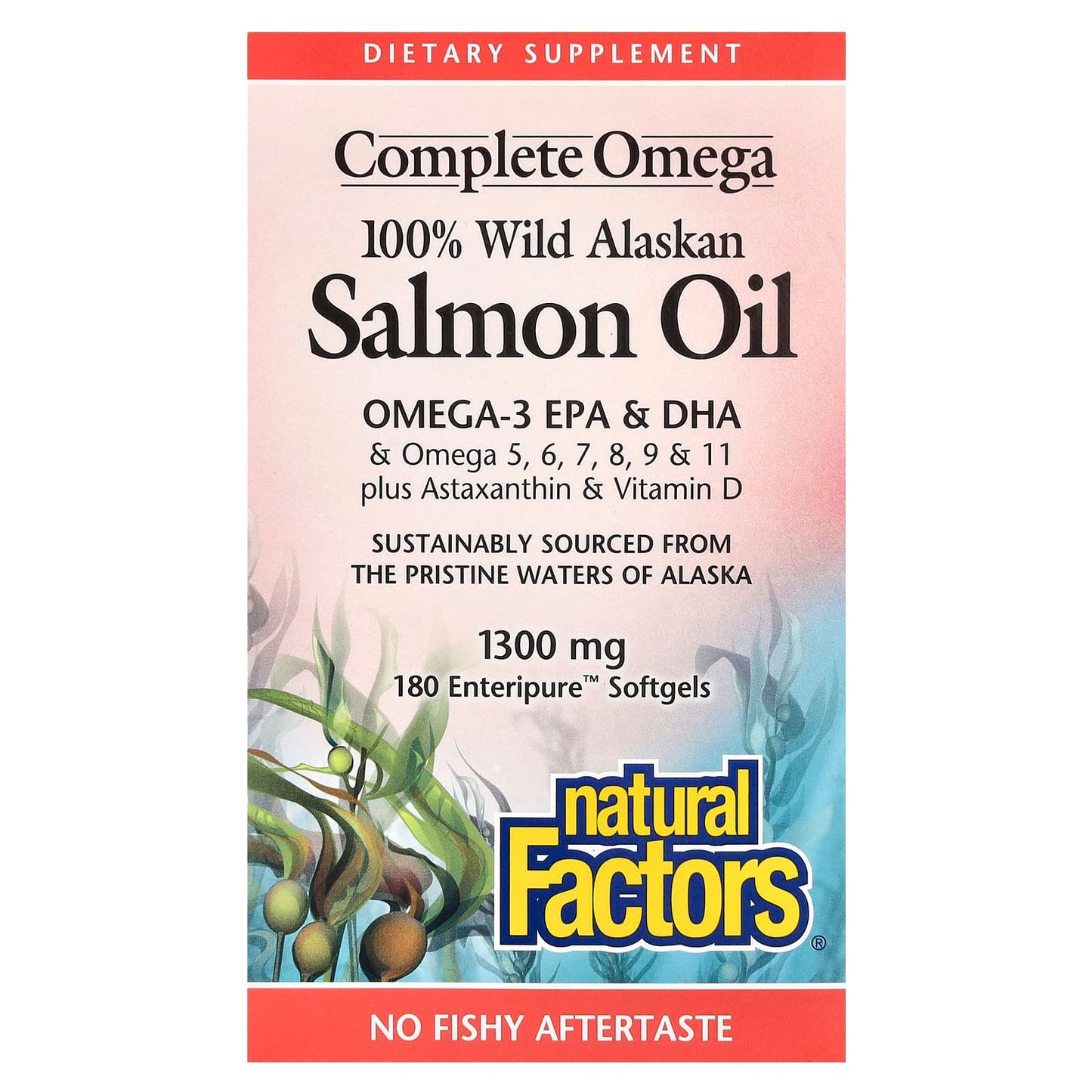 Natural Factors, Complete Omega, 100% Wild Alaskan Salmon Oil, 1,300 mg, 180 Enteripure Softgels - Image 1