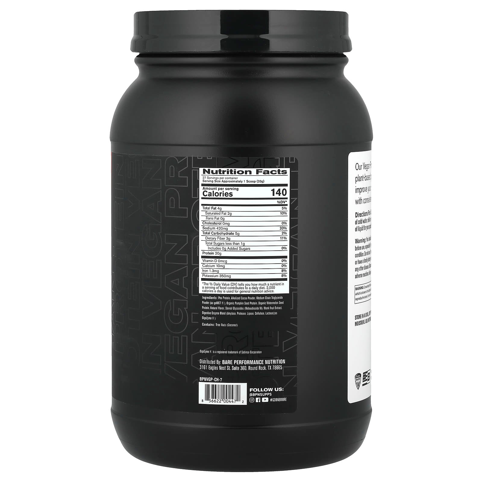 BPN Vegan Chocolate Protein Powder - Build Muscle Naturally - Image 2