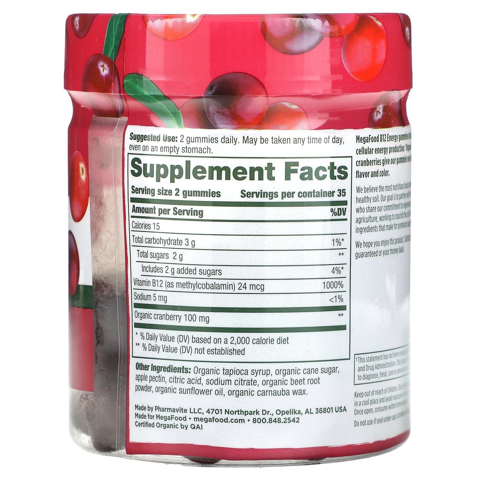 MegaFood, B12 Energy, Cranberry, 70 Gummies - Image 2