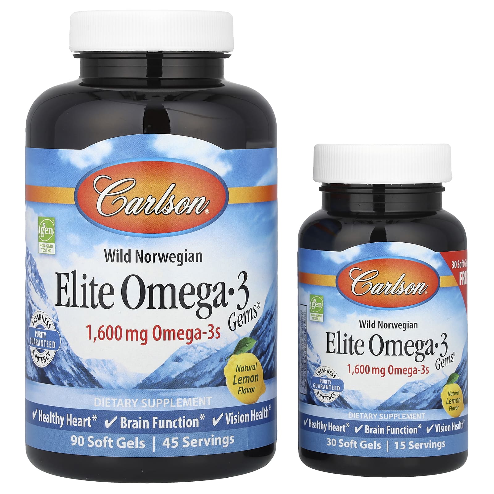 Wild Norwegian Omega-3 Fish Oil 120 Soft Gels, 1600mg, Lemon Flavor - Image 1