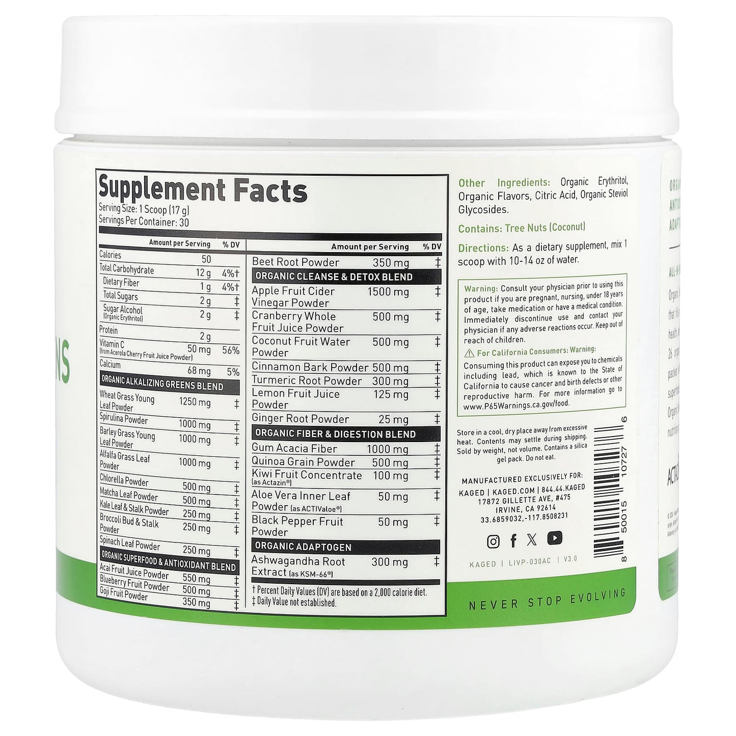 Organic Greens Superfood Drink by Kaged - Boost Energy & Gut Health - Image 2