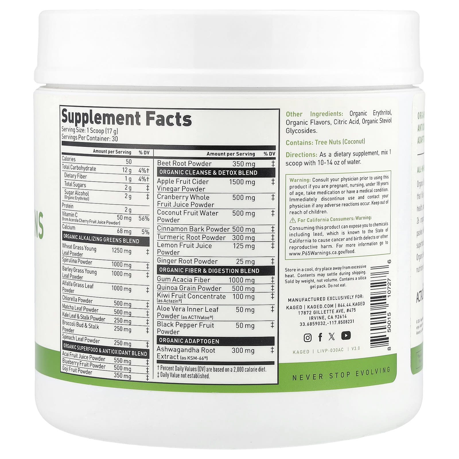Organic Greens Superfood Drink by Kaged - Boost Energy & Gut Health - Image 2